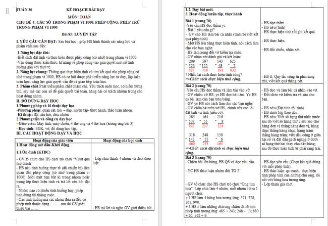 Giáo án Toán 2: Luyện tập trang 70