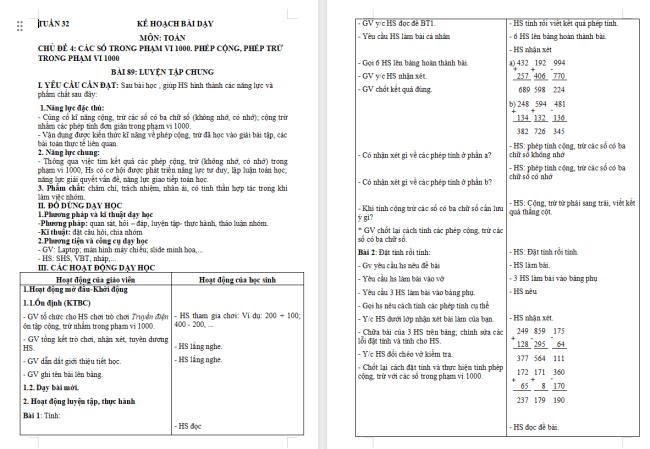 Giáo án Toán 2: Luyện tập chung trang 76