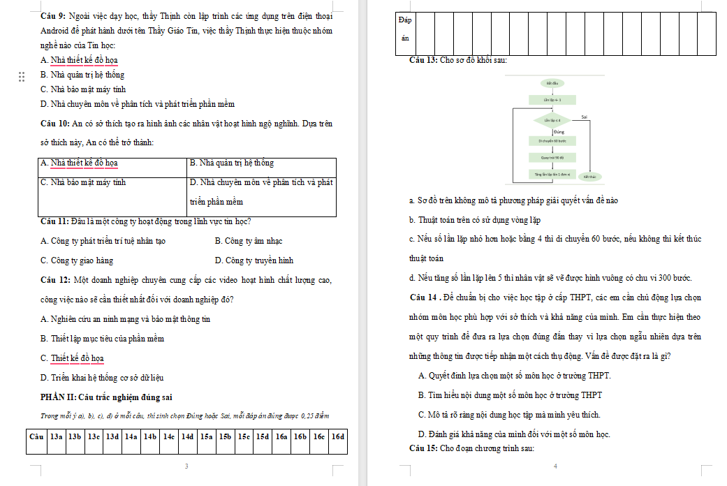Đề kiểm tra cuối học kì 2 Tin học 9