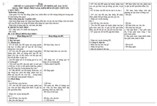 Giáo án Toán 2 Bài 64: Thu thập, phân loại, kiểm đếm số liệu