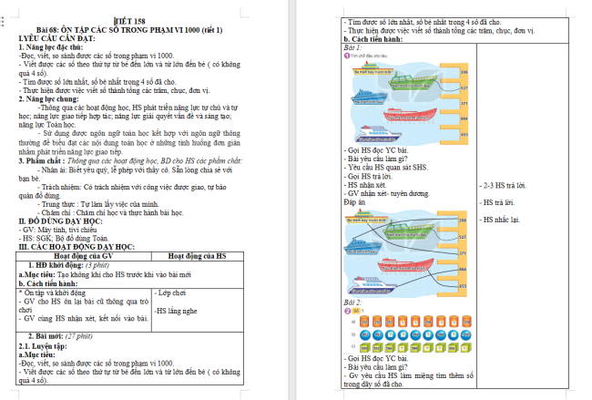 Giáo án Toán 2 Bài 68: Ôn tập các số trong phạm vi 1000
