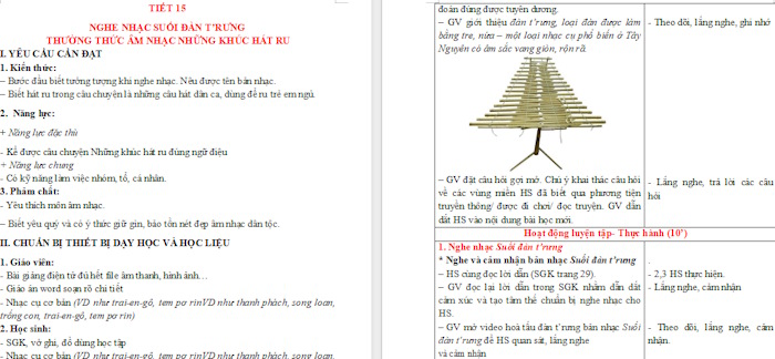 Giáo án Tiết 15: Nghe nhạc Suối đàn T’rưng – Thường thức âm nhạc Những khúc hát ru