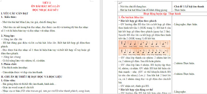 Giáo án Tiết 2: Ôn bài hát Múa lân - Đọc nhạc Bài số 1
