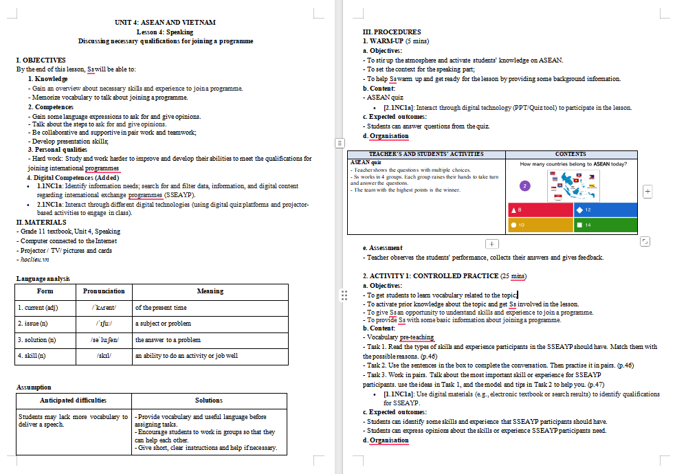 KHBD Tiếng Anh 11 Unit 4: Speaking