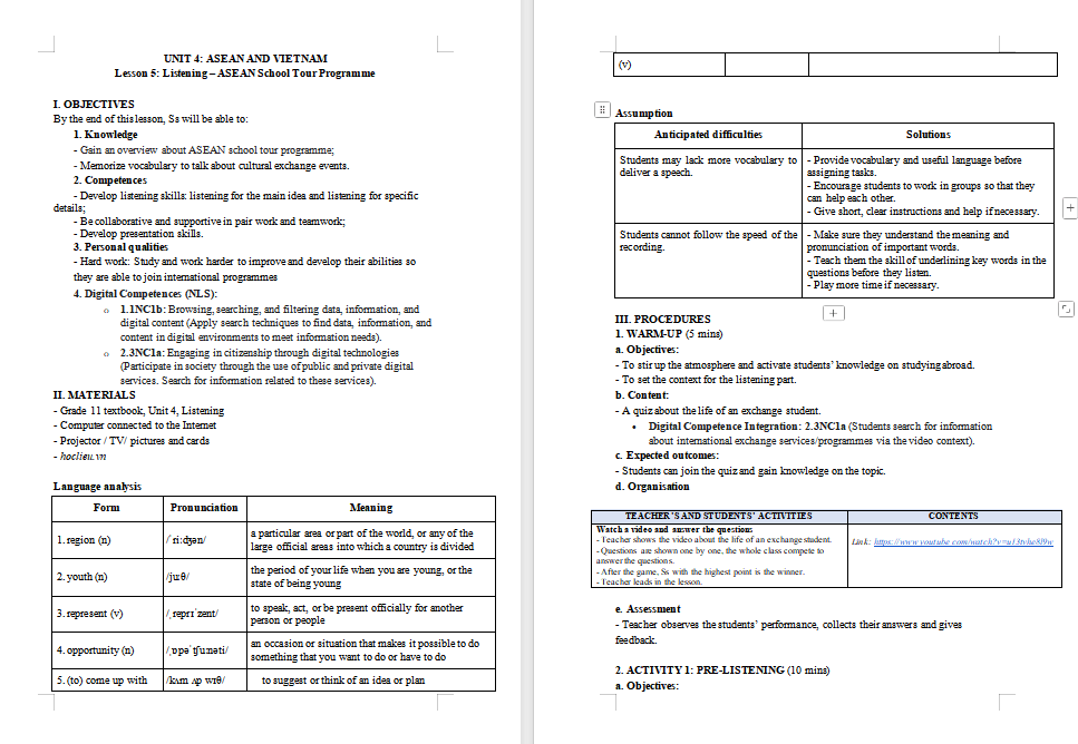 KHBD Tiếng Anh 11 Unit 4: Listening