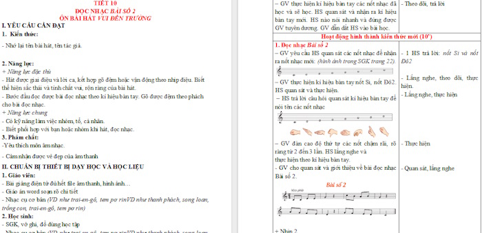 Giáo án Tiết 10: Đọc nhạc Bài số 2 - Ôn bài hát Vui đến trường