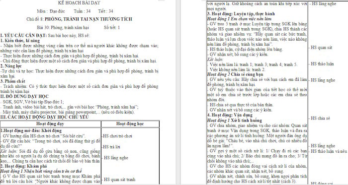 Giáo án Bài 30: Phòng, tránh xâm hại