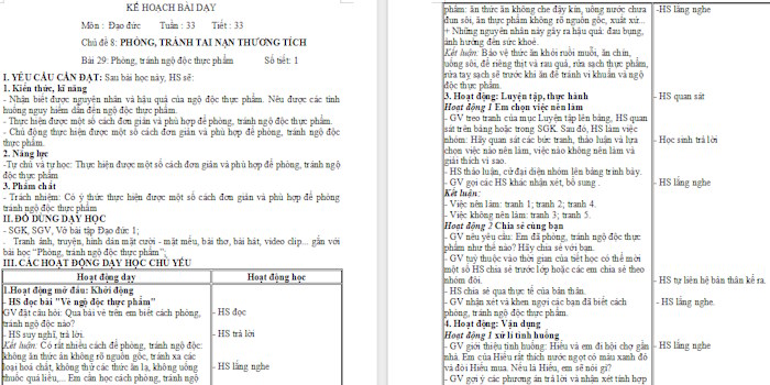 Giáo án Bài 29: Phòng, tránh ngộ độc thực phẩm