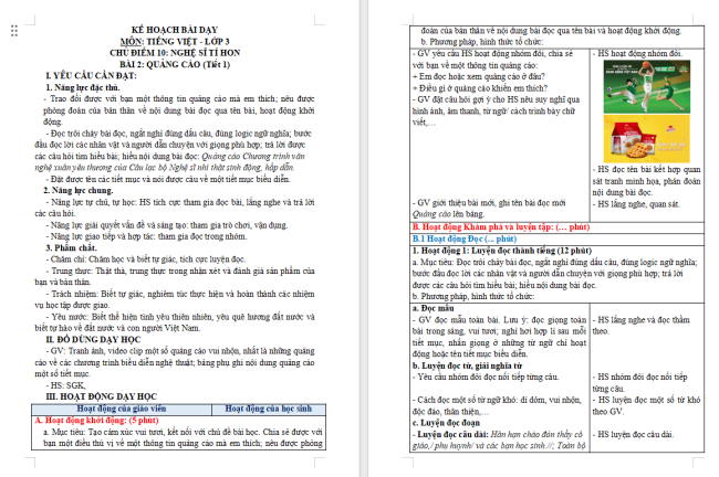 iáo án Tiếng Việt 3 Bài 2: Quảng cáo