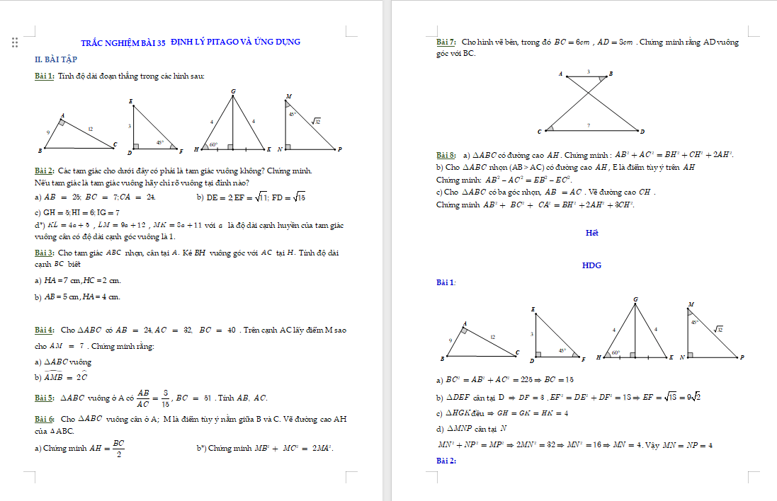 Trắc nghiệm Toán 8 Bài 35