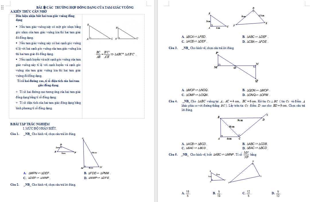 Trắc nghiệm Toán 8 Bài 36