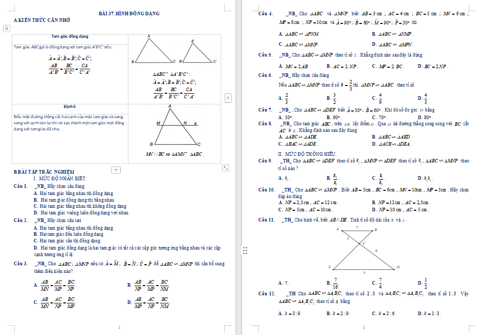Trắc nghiệm Toán 8 Bài 37