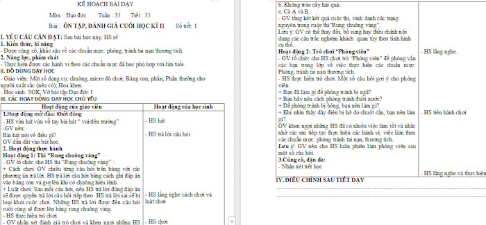 Giáo án Đạo đức lớp 1: Ôn tập cuối Học kì 2