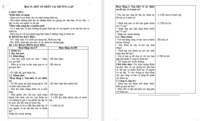 Giáo án Tự nhiên và xã hội 2 Bài 29: Một số thiên tai thường gặp