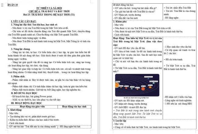 Giáo án Tự nhiên và xã hội 3 Bài 23: Trái đất trong hệ mặt trời