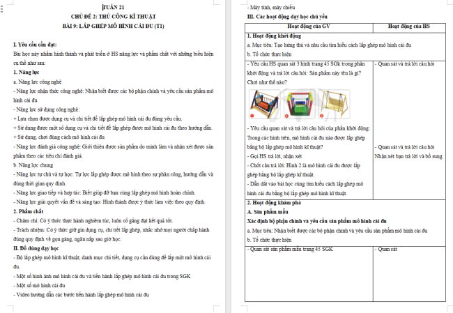 Giáo án Công nghệ 4 Bài 9: Lắp ghép mô hình cái đu