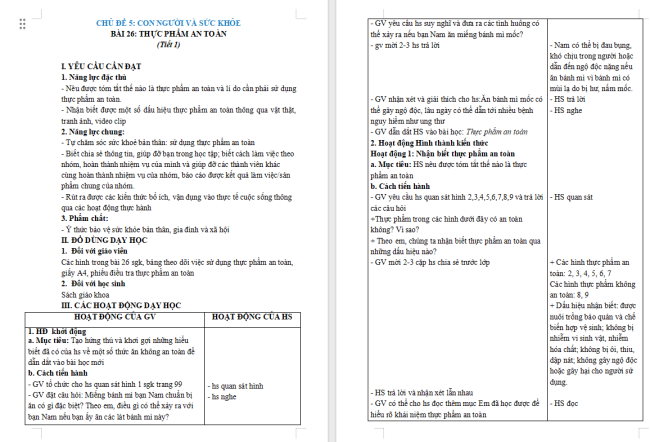 Giáo án Khoa học 4 Bài 26: Thực phẩm an toàn