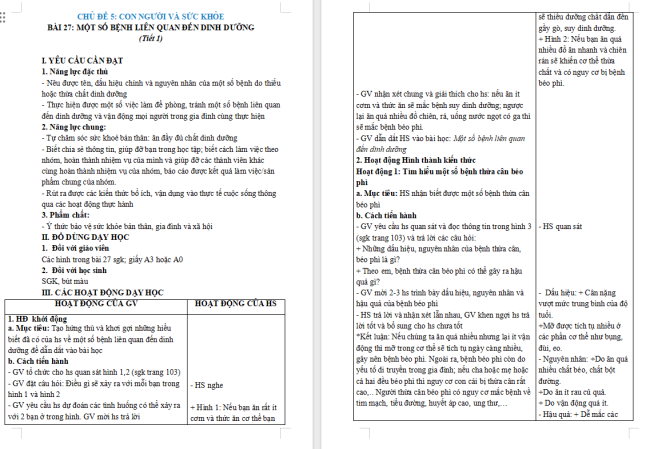 Giáo án Khoa học 4 Bài 27: Một số bệnh liên quan đến dinh dưỡng