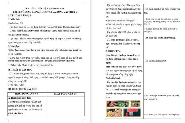 Giáo án Tự nhiên và xã hội 3 Bài 18: Sử dụng hợp lý thực vật và động vật