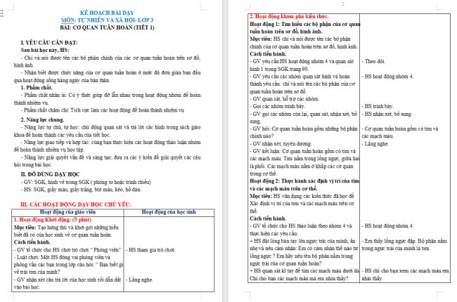 Giáo án Tự nhiên và xã hội 3 Bài 21: Cơ quan tuần hoàn