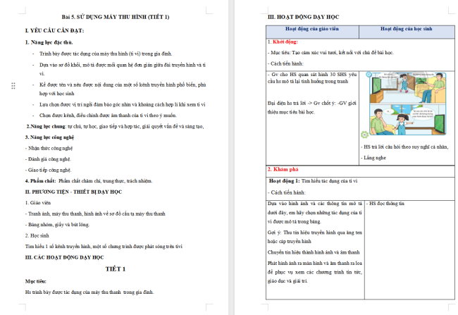 Giáo án Công nghệ 3 Bài 5: Sử dụng máy thu hình
