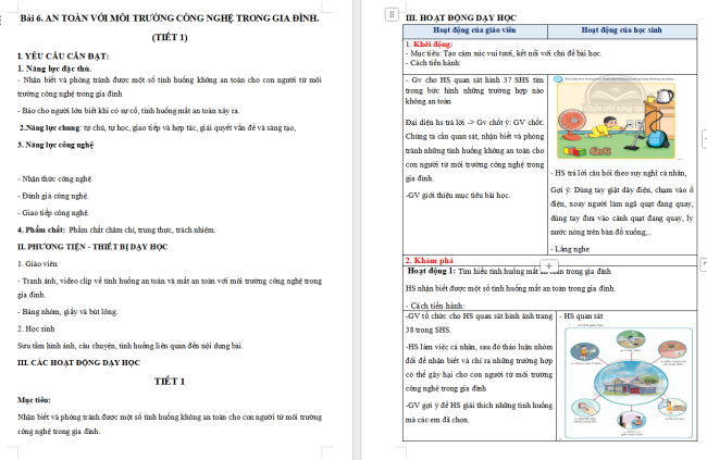 Giáo án Công nghệ 3 Bài 6: An toàn với môi trường công nghệ trong gia đình