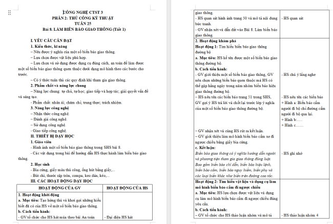Giáo án Công nghệ 3 Bài 8: Làm biển báo giao thông