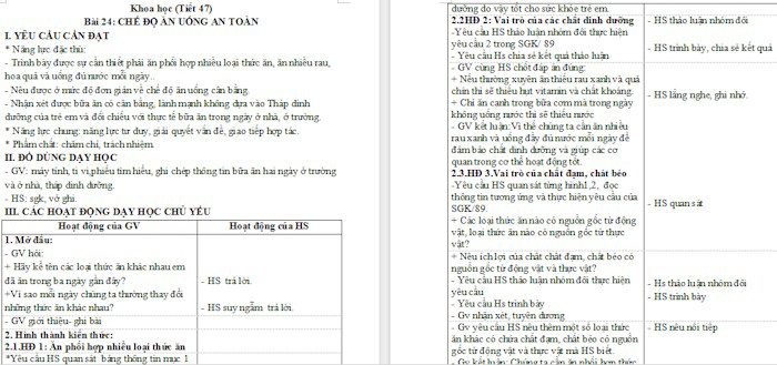 Giáo án Khoa học 4: Chế độ ăn uống cân bằng