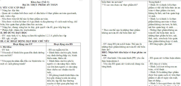 Giáo án Khoa học 4: Thực phẩm an toàn