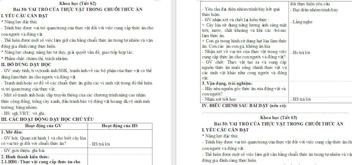 Giáo án Khoa học 4: Vai trò của thực vật trong chuỗi thức ăn