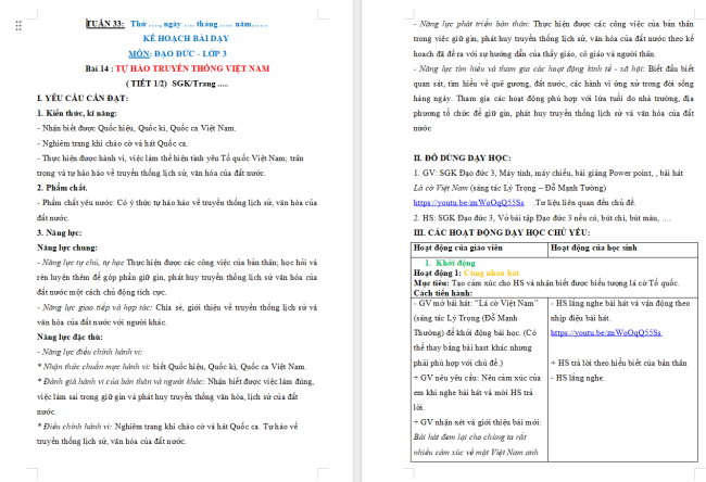 Giáo án Đạo đức 3 Bài 14: Tự hào truyền thống Việt Nam