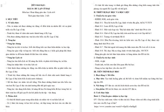 Giáo án Lịch sử 6 Bài 10: Hy Lạp cổ đại