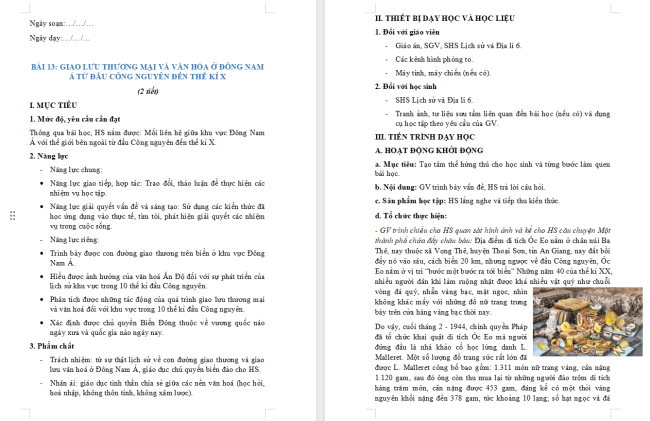 Giáo án Lịch sử 6 Bài 13