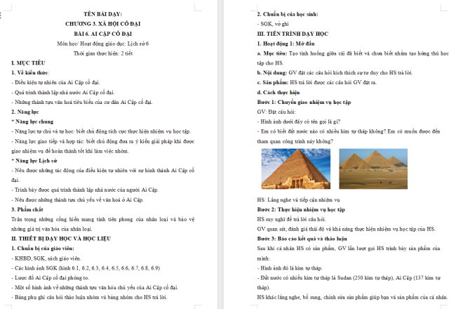 Giáo án Lịch sử 6 Bài 6: Ai Cập cổ đại