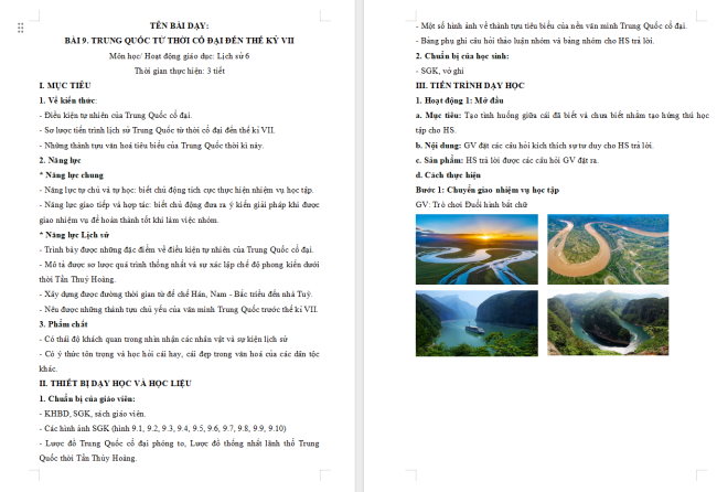 Giáo án Lịch sử 6 Bài 9: Trung Quốc từ thời cổ đại đến thế kỉ VII