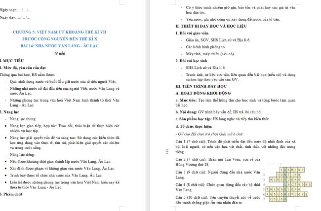 Giáo án Lịch sử 6 Bài 14: Nhà nước Văn Lang, Âu Lạc