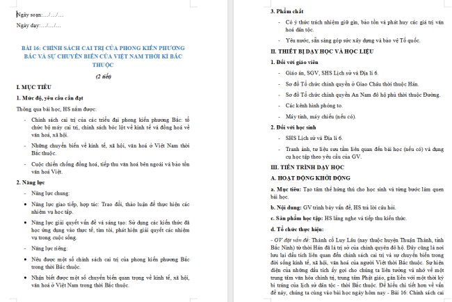 Giáo án Lịch sử 6 Bài 16