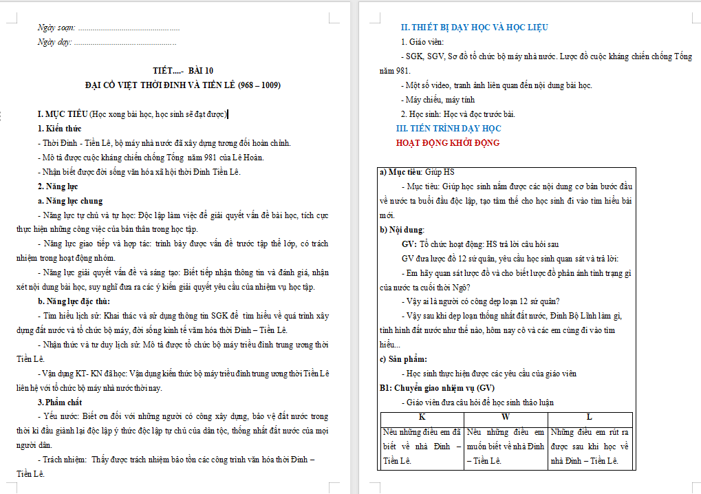 Giáo án Lịch sử 7 Bài 10