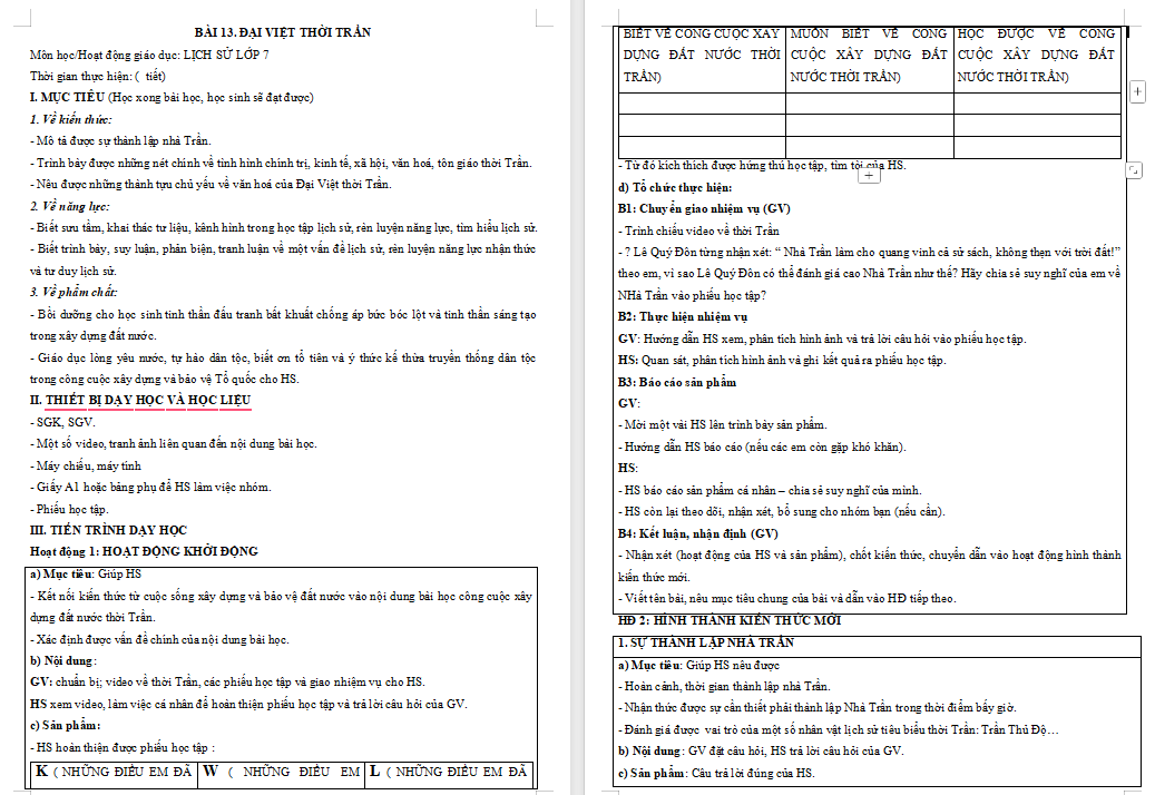 Giáo án Lịch sử 7 Bài 13