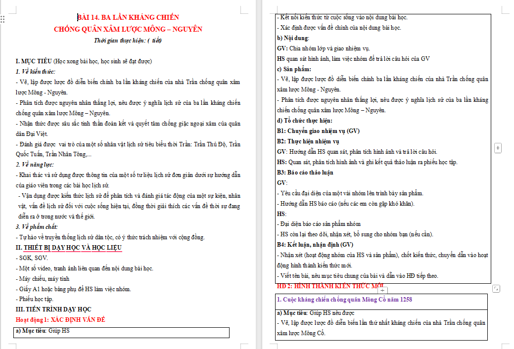 Giáo án Lịch sử 7 Bài 14