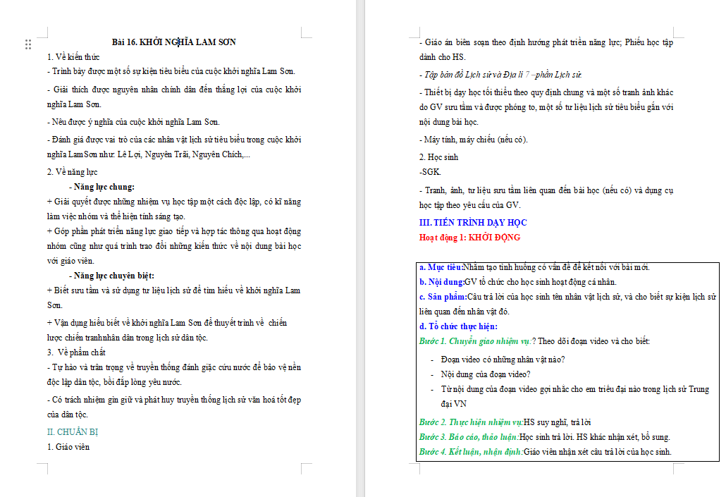 Giáo án Lịch sử 7 Bài 16