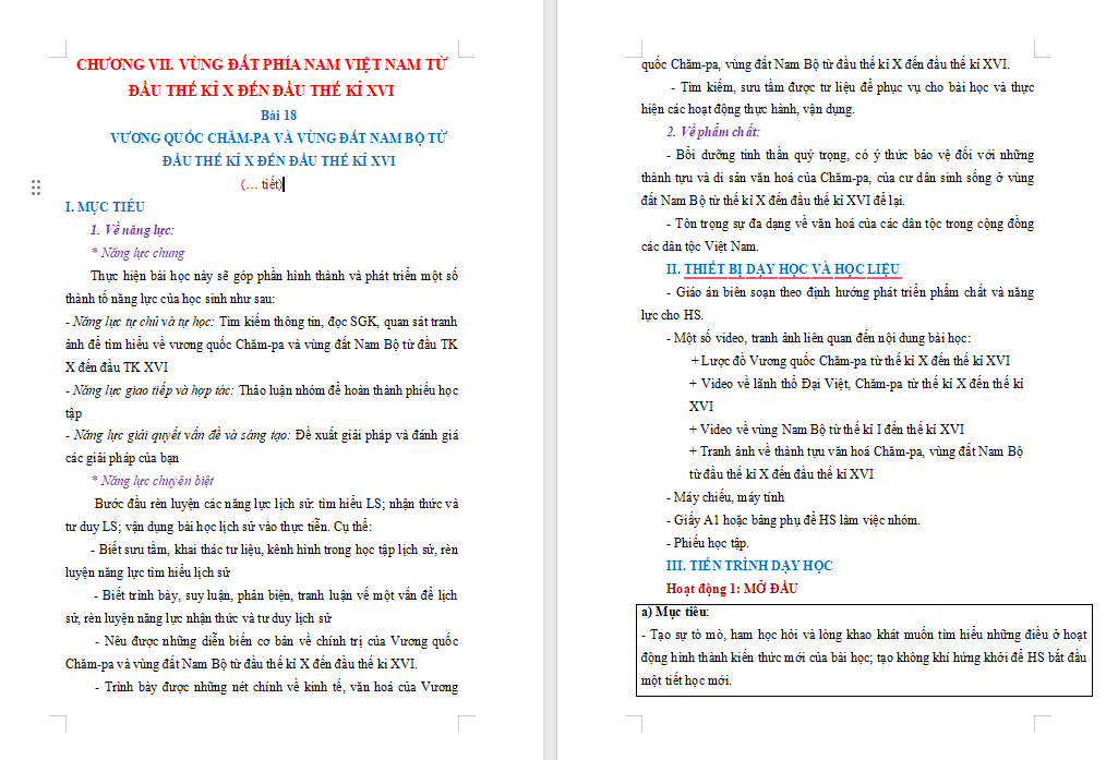 Giáo án Lịch sử 7 Bài 18