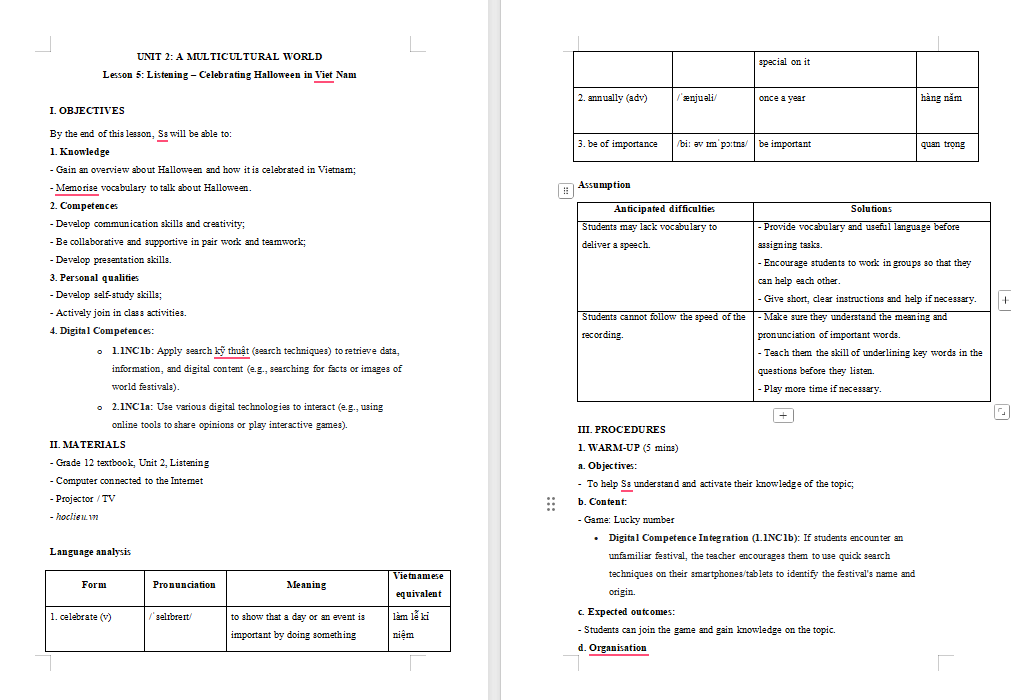 Tiếng Anh 12 Unit 2: Listening