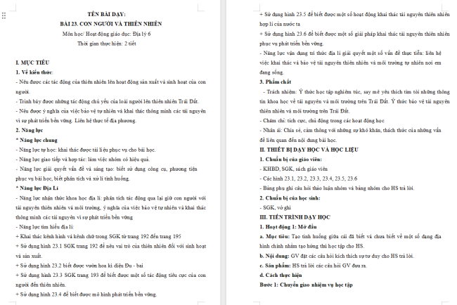 Giáo án Địa lí 6 Bài 23: Con người và thiên nhiên