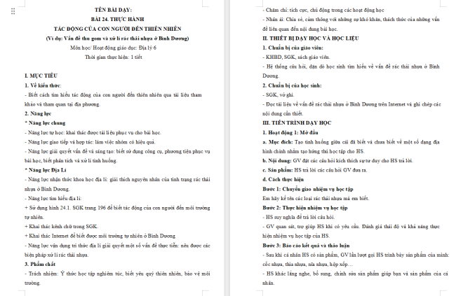 Giáo án Địa lí 6 Bài 24: Thực hành tác động của con người đến thiên nhiên