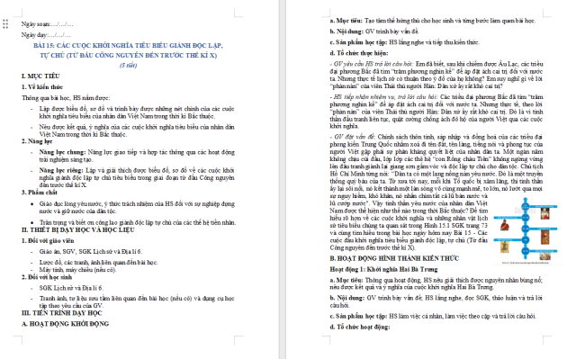 Giáo án Lịch sử 6 Bài 15