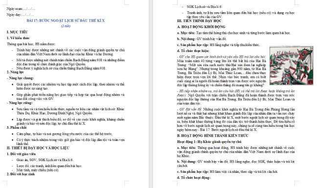 Giáo án Lịch sử 6 Bài 17: Bước ngoặt lịch sử đầu thế kỉ X