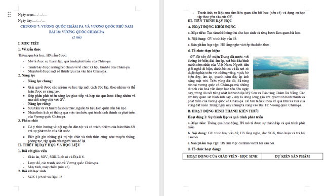 Giáo án Lịch sử 6 Bài 18: Vương quốc Chăm-Pa