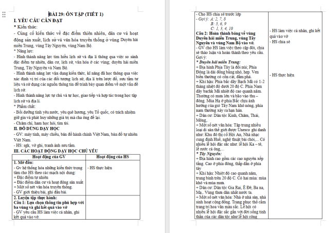 Giáo án Lịch sử - Địa lí 4 Bài 29: Ôn tập