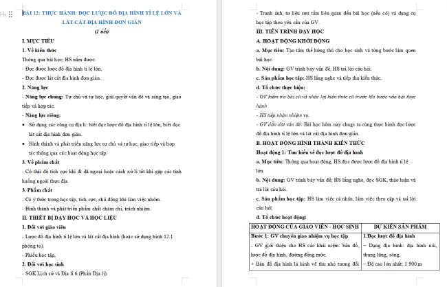 Giáo án Địa lí lớp 6 Bài 12: Thực hành: Đọc lược đồ địa hình tỉ lệ lớn và lát cắt địa hình đơn giản